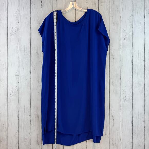 Eileen Fisher Blue Silk Georgette Washable Crepe Cap Sleeve Boxy Dress Size XS - Picture 13 of 14